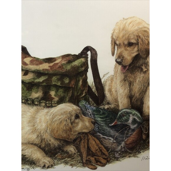 Cary Savage Ingram DOUBLE TROUBLE LE S&N Print Lab Pups Decoy 1122/3500 11x14 - Picture 3 of 9
